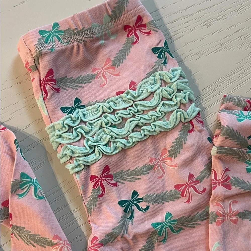 Rufflebutts Charming Pink Bow Print Kids Pajama Set 18-24 months 3T 4T